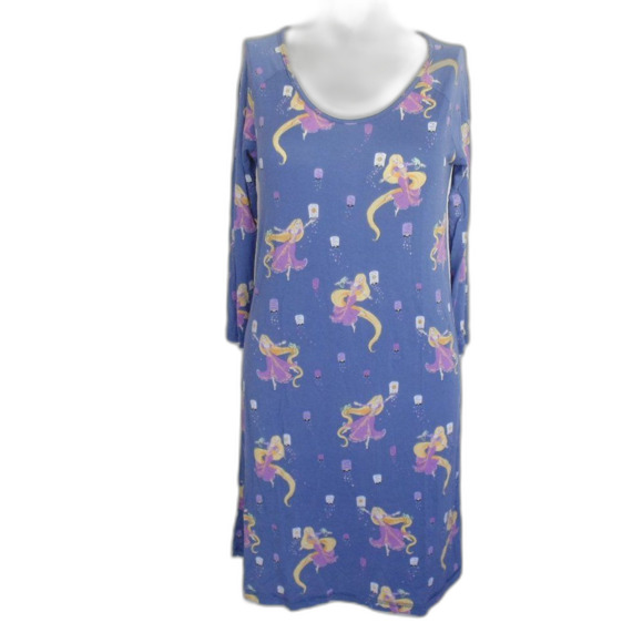 DISNEY X MUNKI MUNKI Nightgown, S, Tangled, Sleep shirt, Blue, Raglan 3/4 slvs - Picture 7 of 11